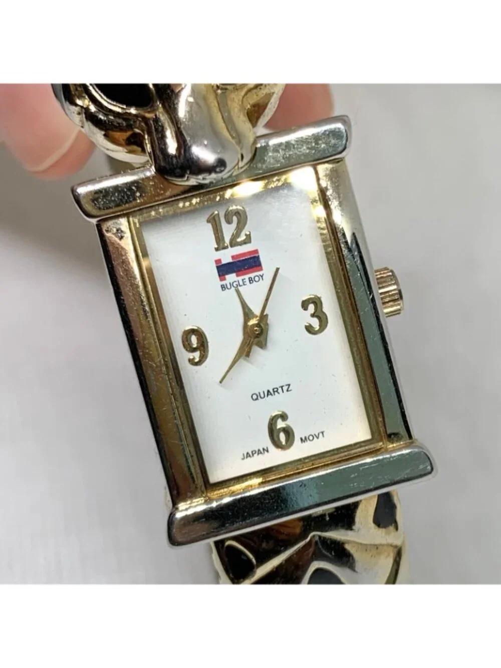 Vintage Bugle boy Women's animal face watch gold black tone 20mm quartz running
